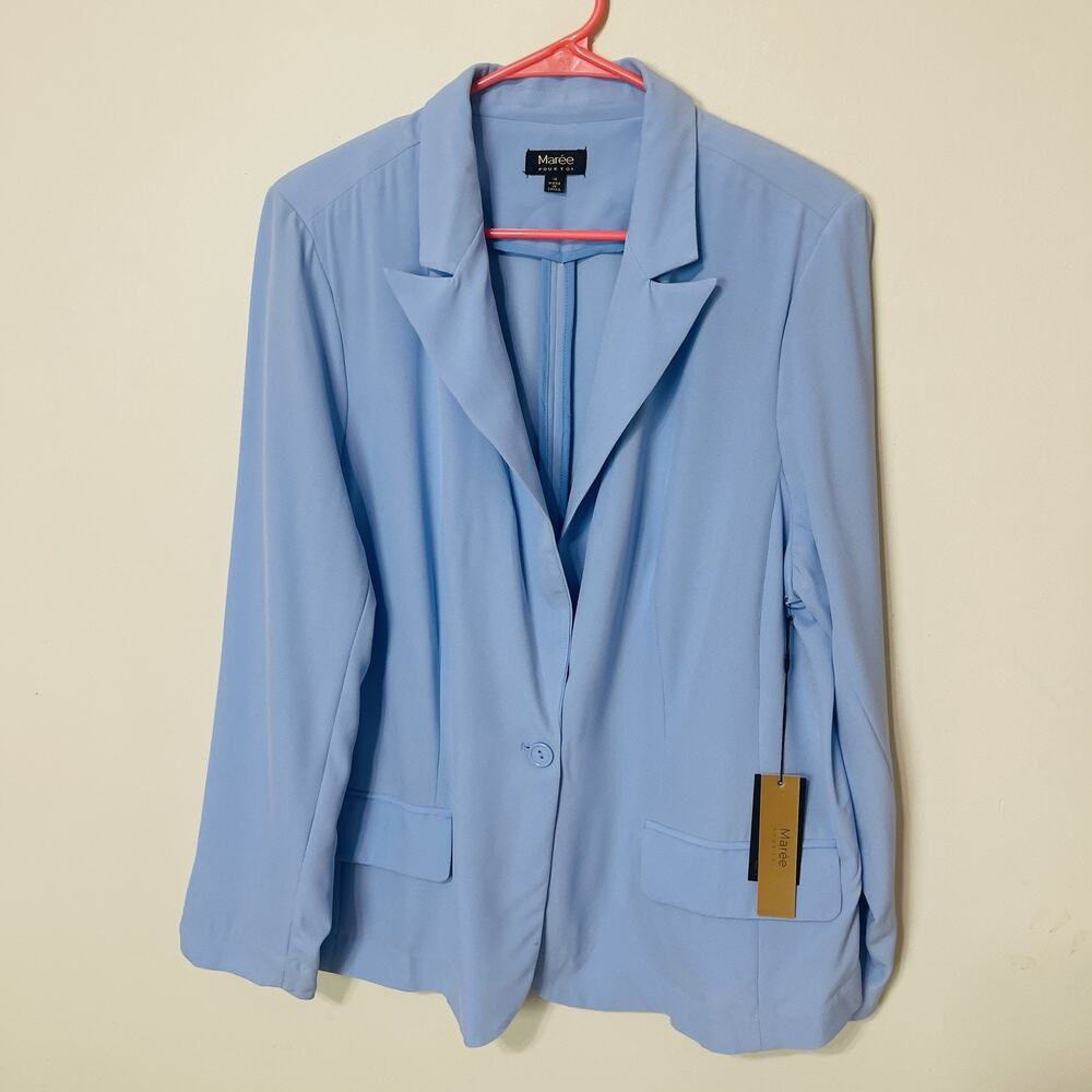 Maree Pourtoi Blazer Women’s Suit Soft Blue Button Lined Long Sleeve Size 16